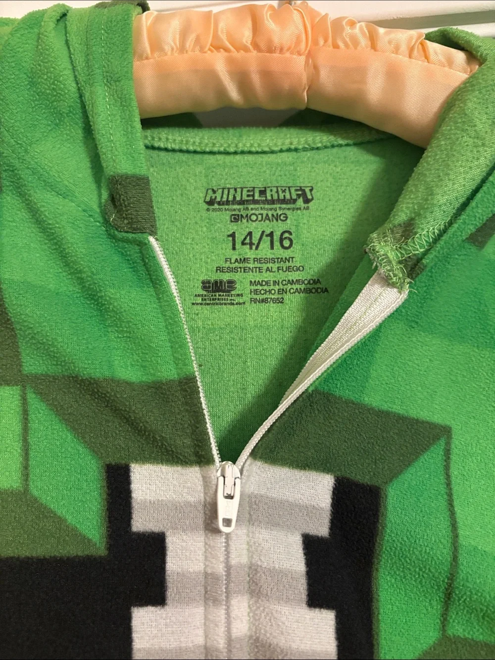 Minecraft Kids Green Creeper TNT Zip-Up Pajamas